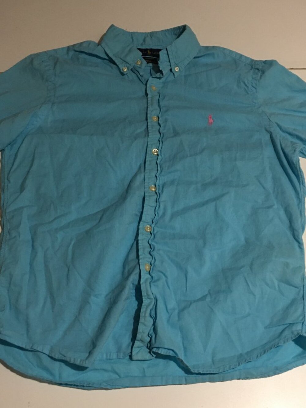 Ralph Lauren Classic Fit Mens Small Blue Short Sleeve Button Shirt Untucked Fit
